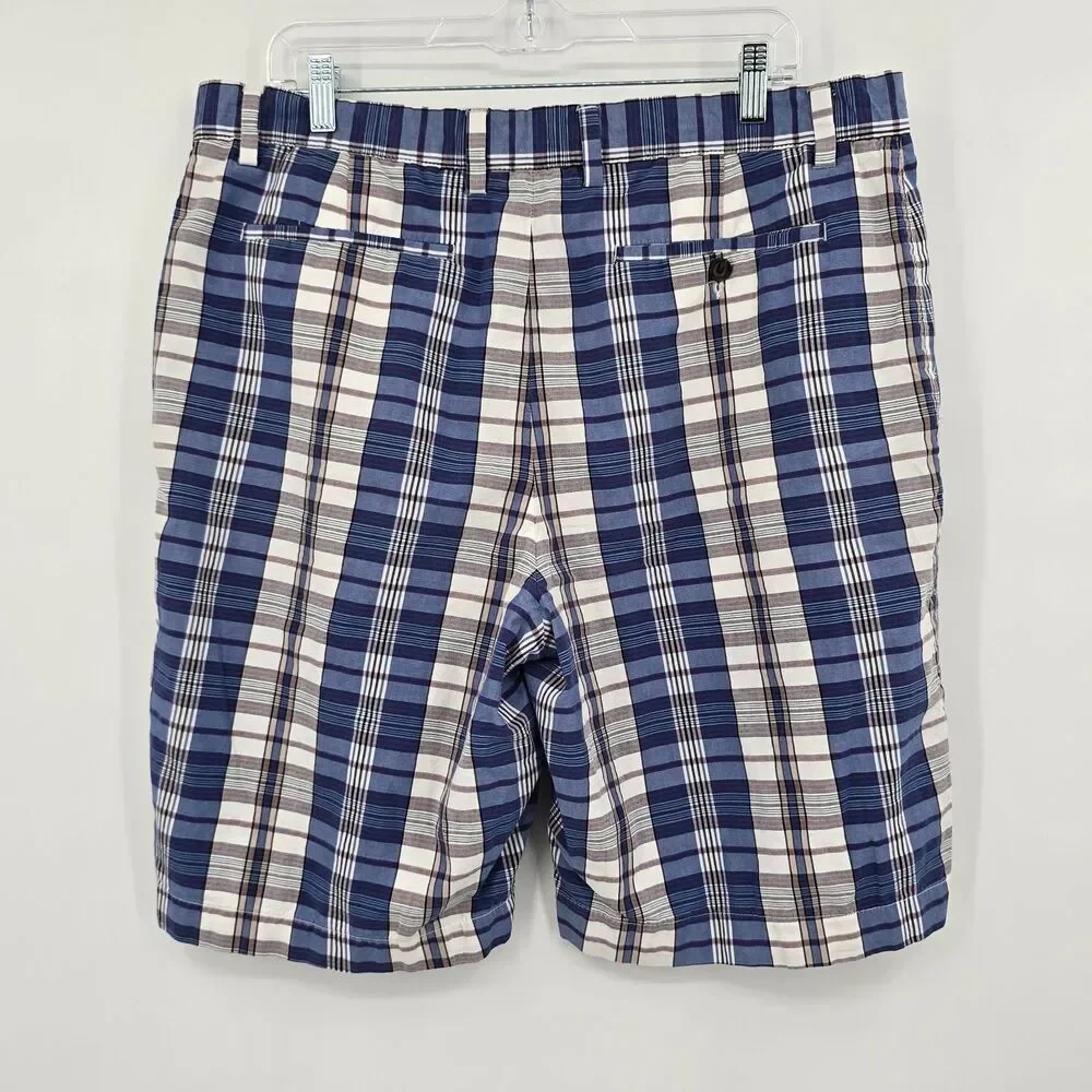 Banana Republic Flat Front Chino Shorts Men's 38 Blue Plaid